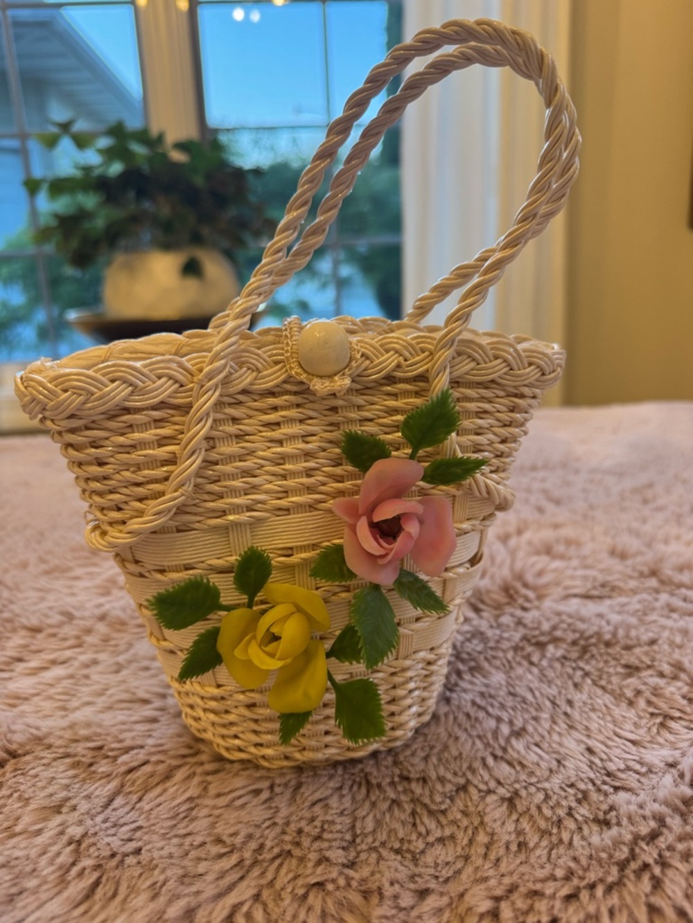 1950s - 60s Made in Japan Wicker Floral Basket Purse
